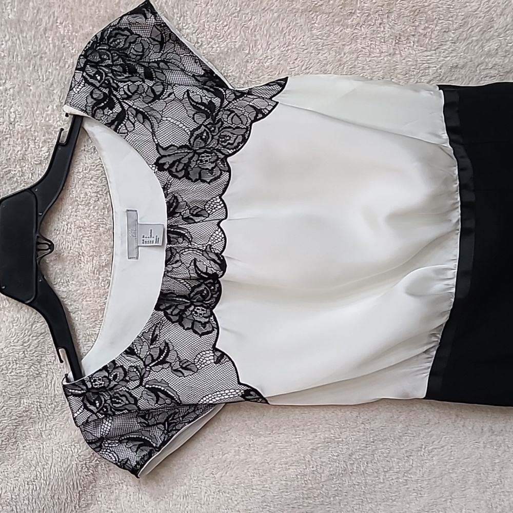H&M, size 6, cream and black pencil skirt dress - Picture 2 of 6